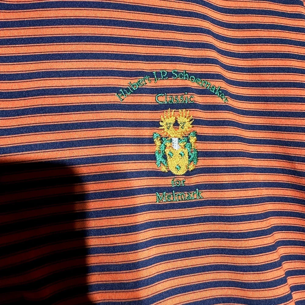 Fairway & Greene Polo Shirt Men's L Blue Orange Striped Hubert Schoemaker USA